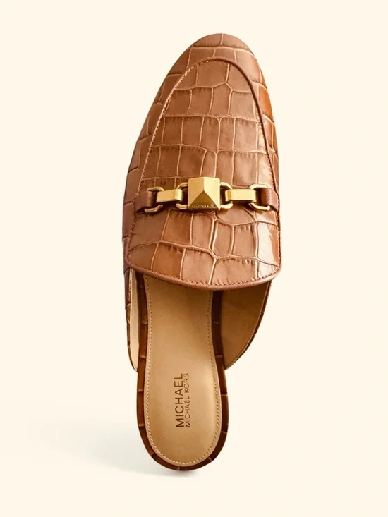 Michael Kors Charlton Croc-Embossed Leather Mules with Gold Hardware🤎💛 - Picture 2 of 5